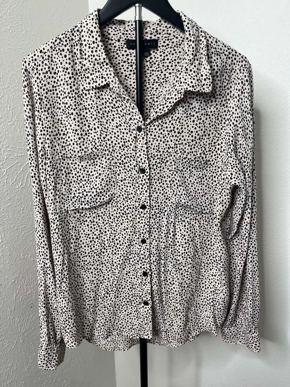 Women’s Black & White Polka Dot Long Sleeve Button-Down Top